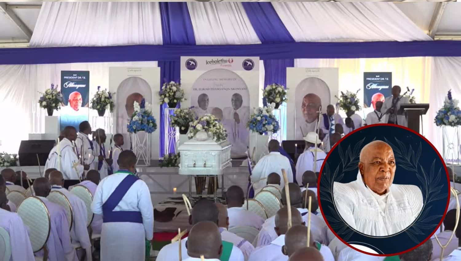 The casket of Inyoni Emhlophe President Thamsanqa Nkonyane during the course of the funeral service. (The Witness)